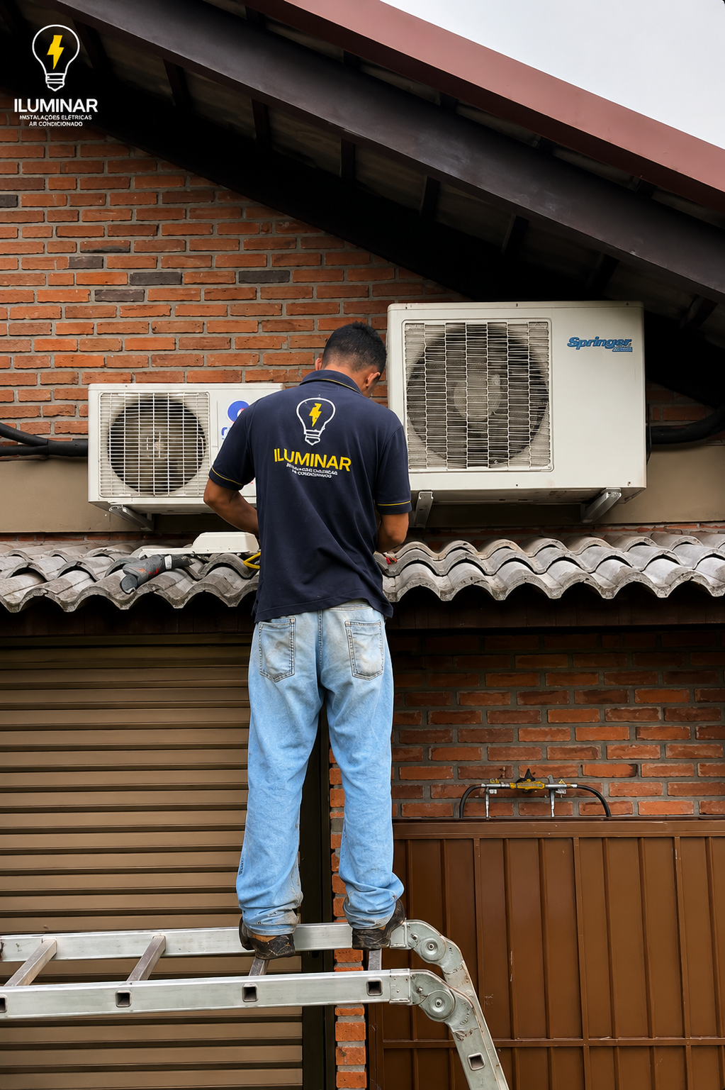 Técnico da Iluminar instalando um ar-condicionado em uma residência