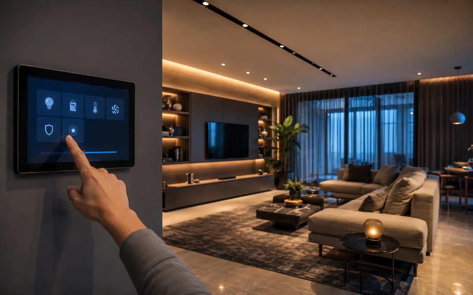 Painel de automação controlando a iluminação de uma residência